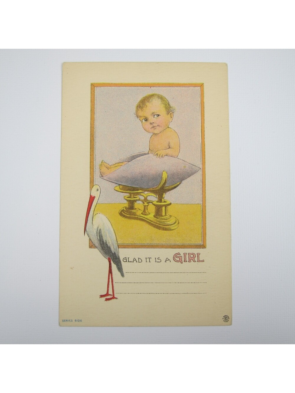Postcard Congratulations Baby Girl Birth Announce Antique 1912 Stork UNPOSTED